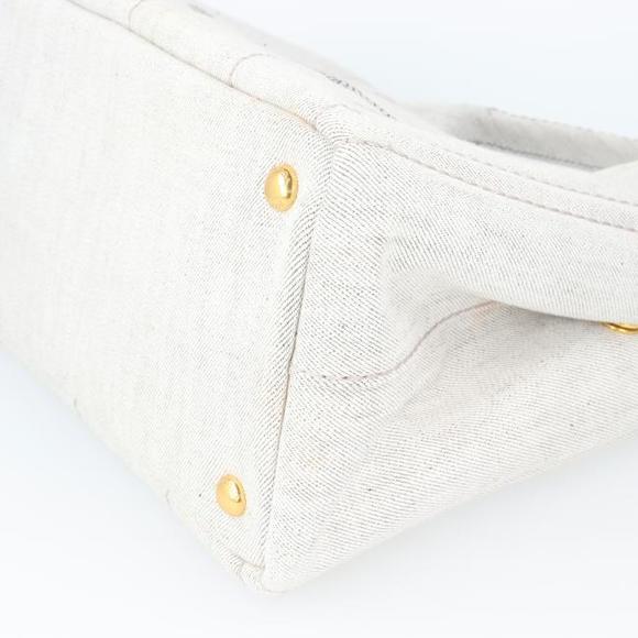 PRADA CANAPA Tote BIANCO Light Grey Leather Denim White Bag Shoulder Bag h - Picture 4 of 16